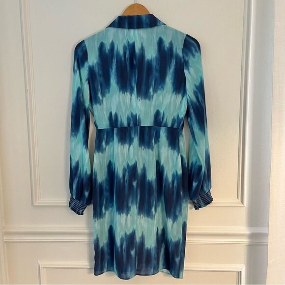 Toccin Tie Dye Wrap Front Long Sleeve Shirt Dress in Blue Size 0 NWT - Picture 8 of 11